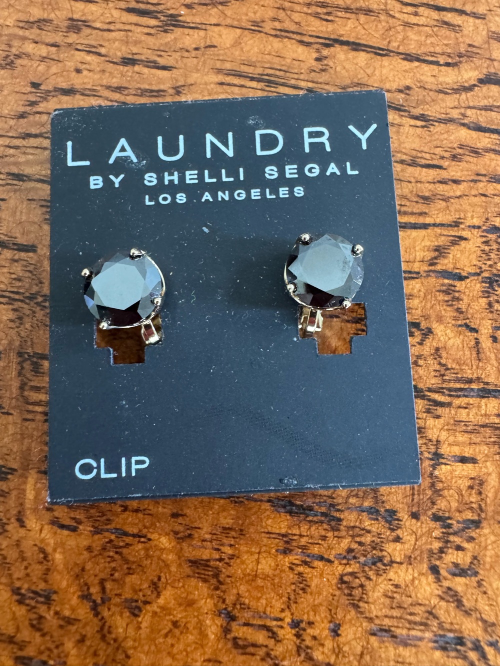 NWOT Laundry By Shelli Segal Black Faceted Stone Clip-On Earrings